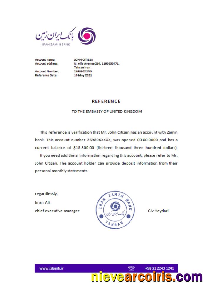 Iran Zamin bank reference